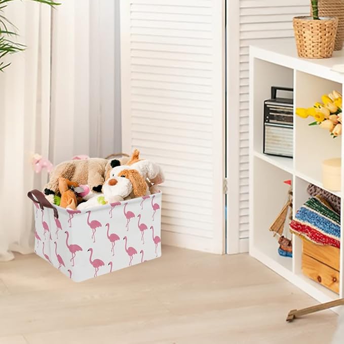 CLOCOR Rectangular Flamingo Storage Basket,Collapsible Cute Pattern Storage Bin,Waterproof Coating Storage Box with Handles,Gift Baskets, Shelf Basket (Flamingo)-NeatNest