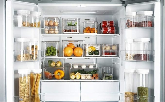 Freezer Containers Food Storage Containers Fridge Containers Plastic Organization Storage Bin for Fridge, Freezer, Pantry, Kitchen- Organizer for Fruit, Yogurt, Snacks, Pasta, set of 2