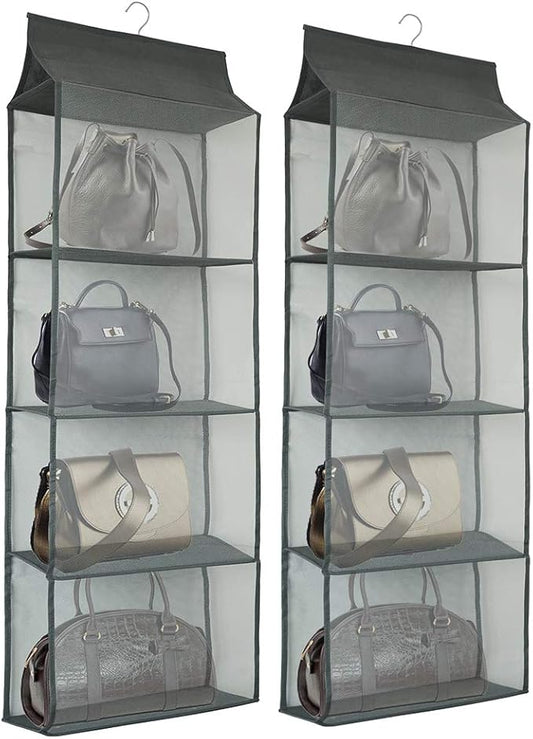 Closet Handbag Purse Holder, Space Saving Hanging Handbag Storage Tote Bag Organizer Holder with 4 Large Heavy-Duty Mesh Shelves for Wardrobe Closet(Pack of 2 Gray)-NeatNest