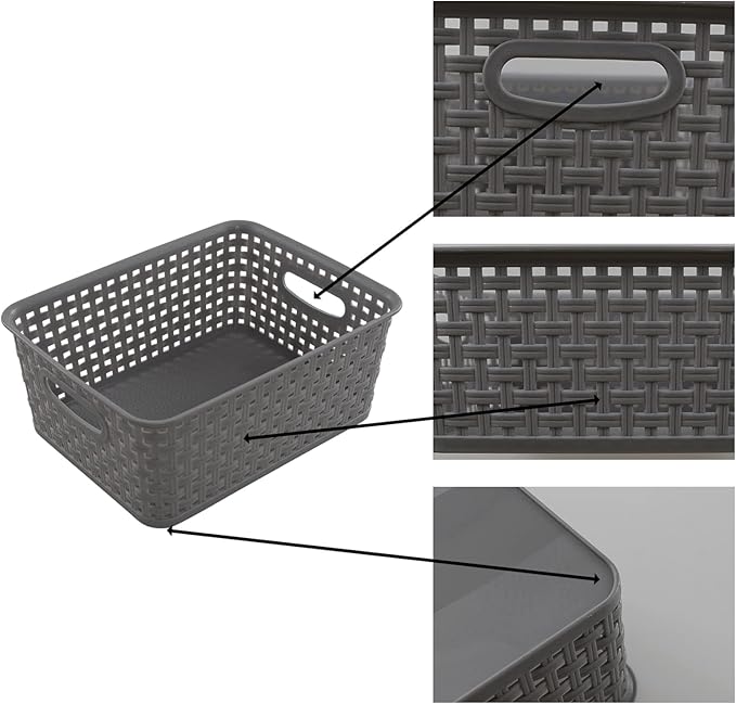 Anbers Small Plastic Storage Basket Pack of 6, Gray Pantry Storage Bins-NeatNest