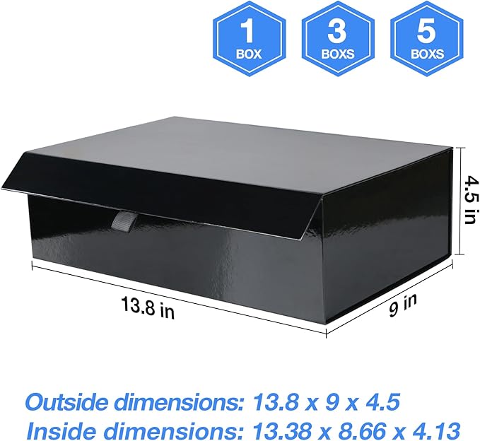 Aimyoo 1 Pack Black Collapsible Gift Box with Magnetic Closure Lids & Rope for Easy Opening 13.8x9x4.3, Bridesmaid Groomsman Proposal Boxes, Rectangle Storage Present Boxes-NeatNest