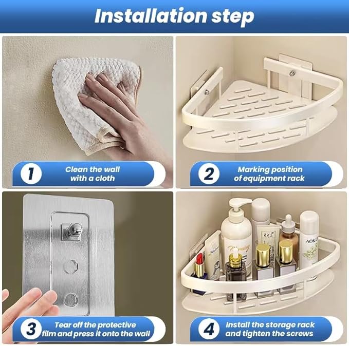 lanlord Wall Mounted Shower Organizer Corner Shower Caddy,2 Tier No Drilling Adhesive Shower Corner Shelf,Bathroom Shower Shelves Corner, with Hooks,Corner Shower Caddy Suction Cup,White （2LWAT
