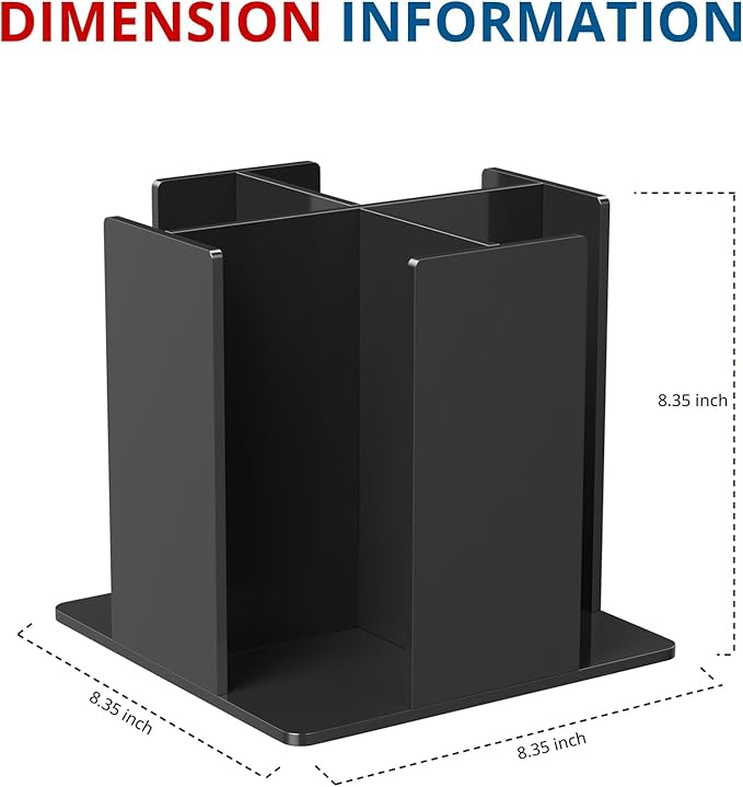 Cup and Lid Holder, 4 Compartment, Square | Rotating Coffee Cup Dispenser Lid Carousel for Restaurant, Buffet, Coffee Station, Bar, Countertop, Black Acrylic-NeatNest