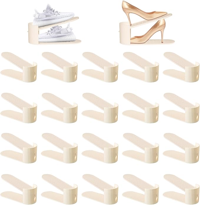 20 Pack Shoe Slot Organizer, Shoe Stacker Holders For A Pair Of Shoes, Adjustable Thickening Double Layer 50% Shoe Space Saver Rack Riser For Closet, White-NeatNest