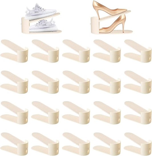 20 Pack Shoe Slot Organizer, Shoe Stacker Holders For A Pair Of Shoes, Adjustable Thickening Double Layer 50% Shoe Space Saver Rack Riser For Closet, White-NeatNest