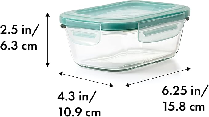 OXO Good Grips 1.6 Cup Smart Seal Leakproof Glass Rectangle Airtight Food Storage Container