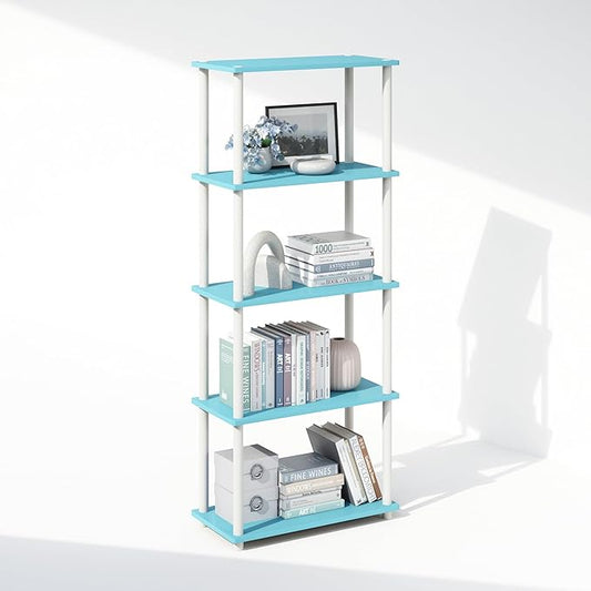 Furinno Turn-N-Tube 5-Tier Multipurpose Compact Bookcase, Light Blue/White-NeatNest