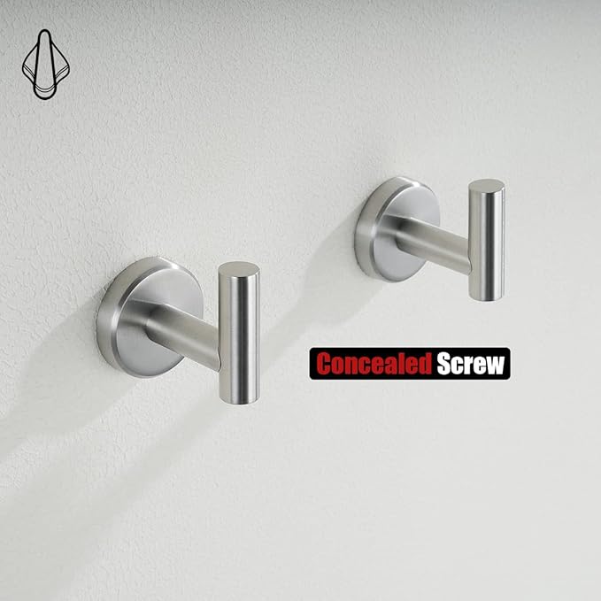 JQK Bathroom Towel Hook Brushed, Coat Robe Clothes Bath Wall Hooks for Kitchen Garage SUS 304 Stainless Steel Thick 0.8mm, 2 Pack Brushed Steel, TH100-BN-P2-NeatNest