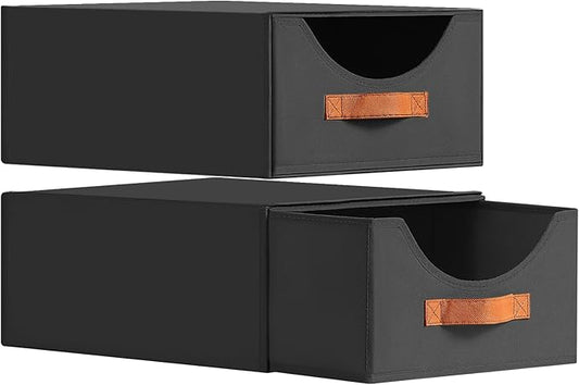 Closet Organizers and Storage - Large Stackable Bins with Drawer, Fabric Bins for Organization, Collapsible Drawer Organizer Clothes for Bedroom, Living Room, 2 Pack, Black-NeatNest