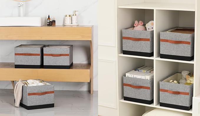 ALYER Collapsible Fabric Storage Organizer with Handles,Shelf Bins Box Container for Bedroom Office Closet Babies Nursery Toys Books Clothes (Gray&Black, 15.8" x 12" x 10")