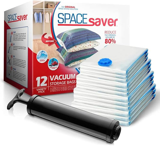 12-Pack Variety Vacuum Storage Bags for Comforters, Blankets & Clothes – Vacuum Sealed Compression Bags with Hand Pump – Space Saver Storage Bags for Bedding,Travel & Organization (3S, 3M, 3L & 3XL)-NeatNest