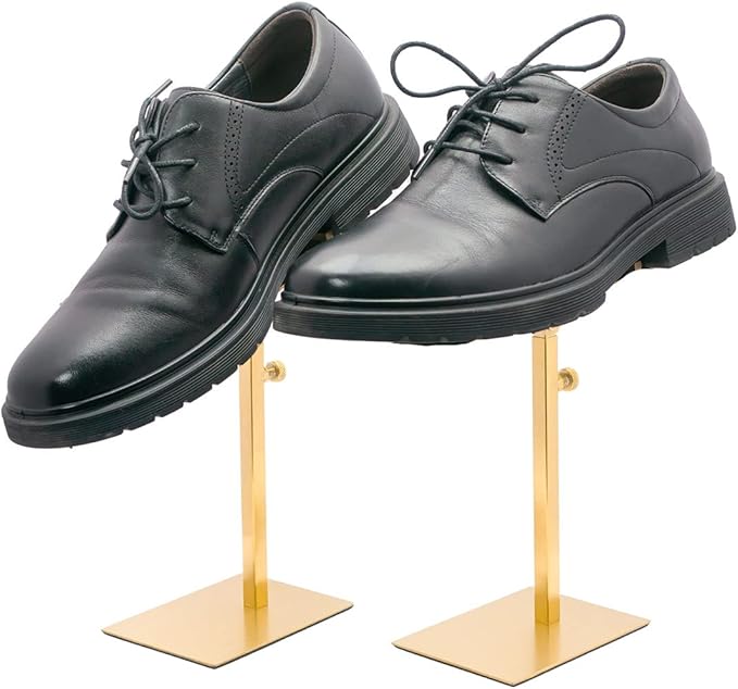 Shoe Display Stand Golden, Risers Stand Countertop Adjustable Shoe Rack Retail Supplies Stainless Steel Shoe Display, 2 Sets of Shoe Rack (Style2, Golden)-NeatNest