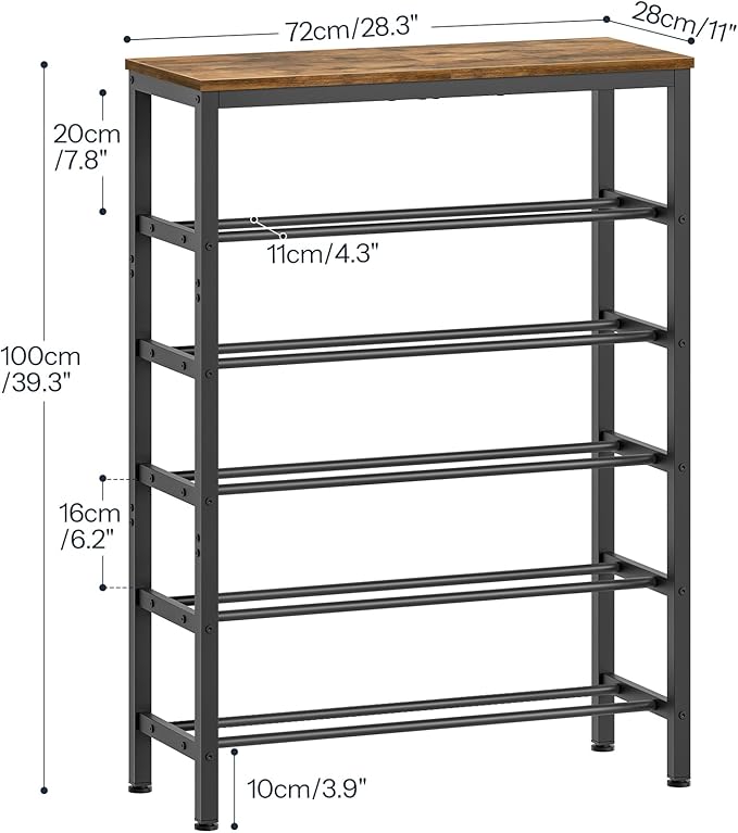 6 Tier Tall Shoe Rack, Large-Capacity Storage Organizer, Free Standing Shoe Shelf for Closet, Adjustable Metal Shoe Racks for 24 Pairs of Shoes, Rustic Brown and Black SS76BR-NeatNest