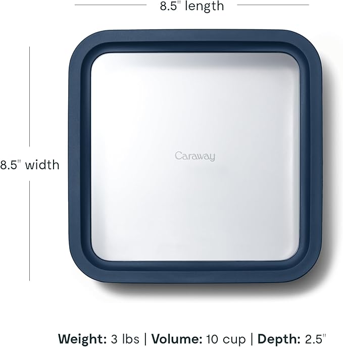 Caraway Glass Food Storage, 10 Cup Glass Container,Ceramic Coated Food Container,Easy to Store, Non Toxic, Non Stick Lunch Box Container with Glass Lids. Dishwasher, Oven,Square Shape,Navy-NeatNest
