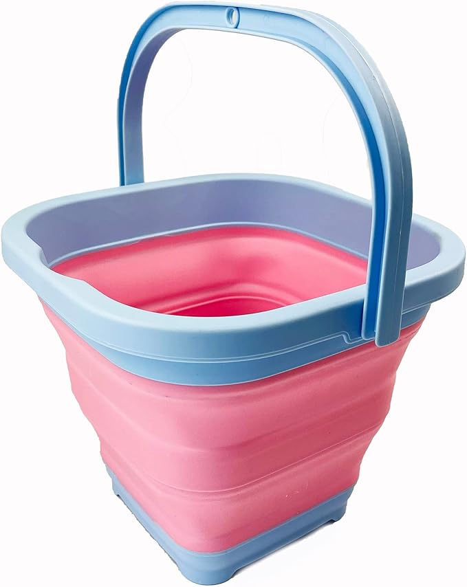 SAMMART Collapsible Rectangular Cleaning Bucket 5L (1.3 Gallon)- Foldable Camping Beach Sand Water Pot Pail- Portable Space Saving Tub for Household, Outdoor Car Washing (Cool Blue/Maglia Rosa)-NeatNest
