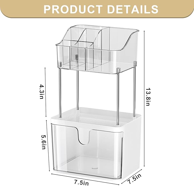 Makeup Organizer Countertop with Drawer, Bathroom Counter Organizers, Anti-Slip Dustproof Exquisite Dresser Vanity Storage for Skin Care Perfume Beauty Lipstick,Clear