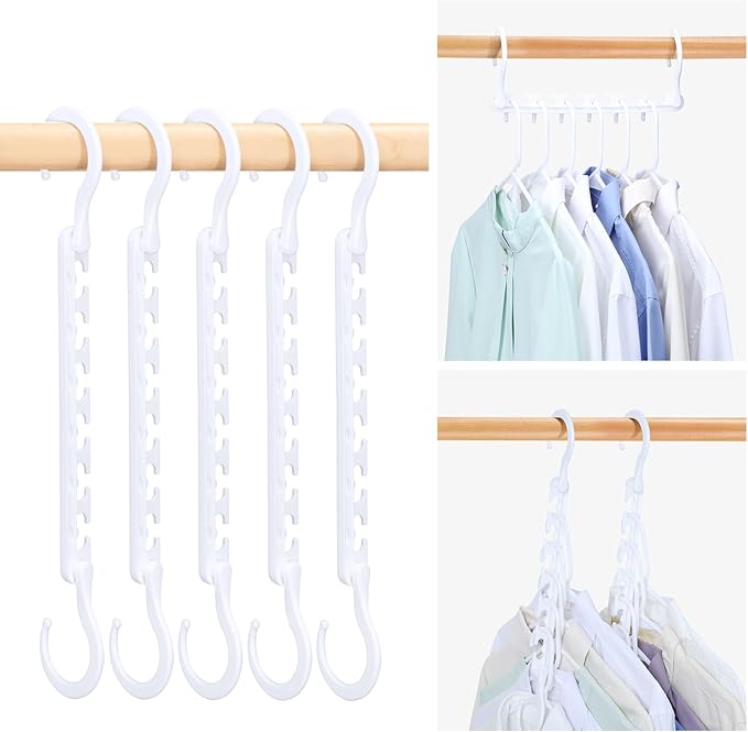 HOUSE DAY Sturdy Plastic Space Saving Hangers Cascading Hanger Organizer Pack of 12 Closet Space Saver Multifunctional Hangers for Heavy Clothes (White)-NeatNest