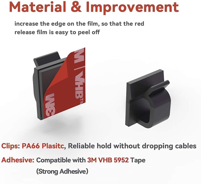 Cable Clips 40pcs with Strong Adhesive Tapes,Wire Holder Organizer Cord Management for Car, Office and Home (Black- CC05(40PCS))-NeatNest
