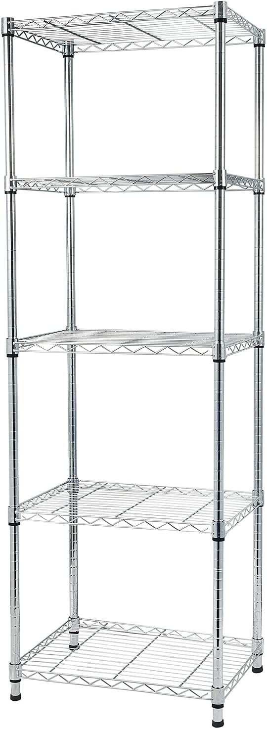 5 Tier Adjustable Storage Shelf Metal Storage Rack Wire Shelving Unit Storage Shelves for Pantry Closet Kitchen Laundry Bathroom (Silver-5-Tier)