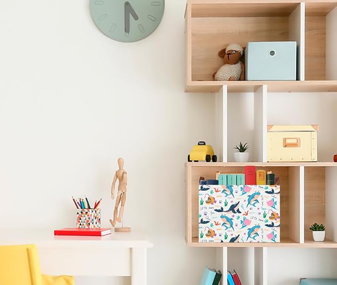 CLOCOR Rectangular Storage Basket Empty,Gift Basket for Kids,Waterproof Storage Bin with Handles,Room Decor(Cute Ocean)-NeatNest