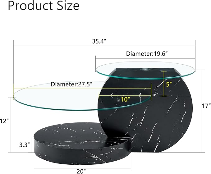 Glass Coffee Tables for Living Room Round Coffee Tables Modern Double Layer Round Table Circle Coffee Table for Small Space Home Office (35.4 Inch Black)