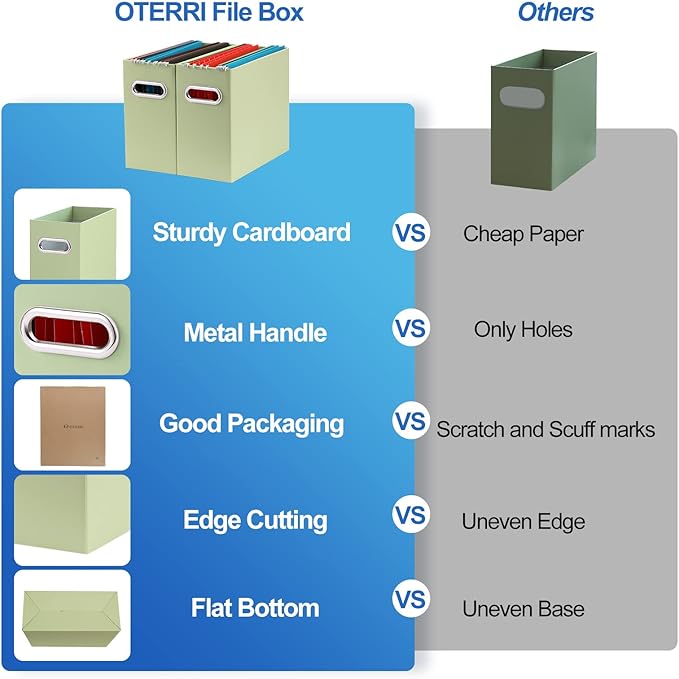 Oterri File Organizer, 4 Packs Small Storage Box, Cardboard File Folder Organizer, Collapsible File Box for Hanging File Folders Letter Size, Portable Filing Organizer with Handle (Multi color)