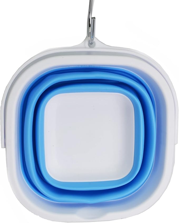 SAMMART 2.6L (0.68 Gallon) Super Mini Sqare Collapsible Plastic Bucket - Foldable Square Tub - Portable Fishing Water Pail - Space Saving Outdoor Waterpot (White/Marine Blue)-NeatNest