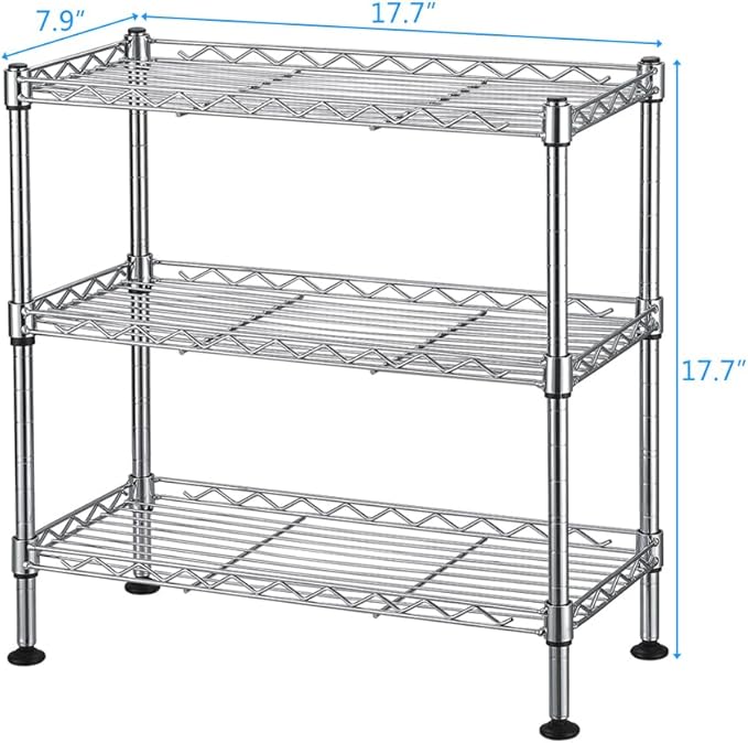 3-Tier Wire Storage Shelving, Steel Metal Storage Rack, Industrial-Strength Steel Wire Rack Storage Organizer, Adjustable Shelves, for Bathrooms, Closets, Kitchen, Pantry Silver Finish-NeatNest