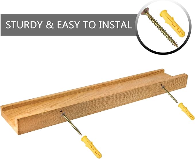 20 Inch Floating Shelves Wall Mounted, Rustic Wall Shelves for Decor and Storage, Natural Solid Oak Wood Shelf, Picture Ledge for Bedroom/Bathroom/Living Room/Kitchen, Natural Color, 20*4*1.5 (1 Pack)-NeatNest