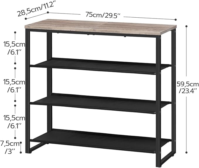 HOOBRO Shoe Rack, 4 Tier Shoe Storage Organizer with 3 Oxford Fabric Shelves and Top Panel, Holds 12-16 Pairs of Shoes for Entryway and Closet, Industrial, Greige BG47XJ01G1-NeatNest