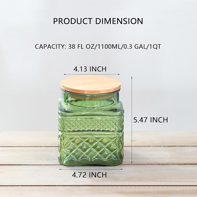 38 FL OZ Large Airtight Glass Storage Jars with Bamboo Lid - Vintage Food Containers for Candy, Snacks, Coffee, Tea, Nuts, Cereal - Kitchen Canisters