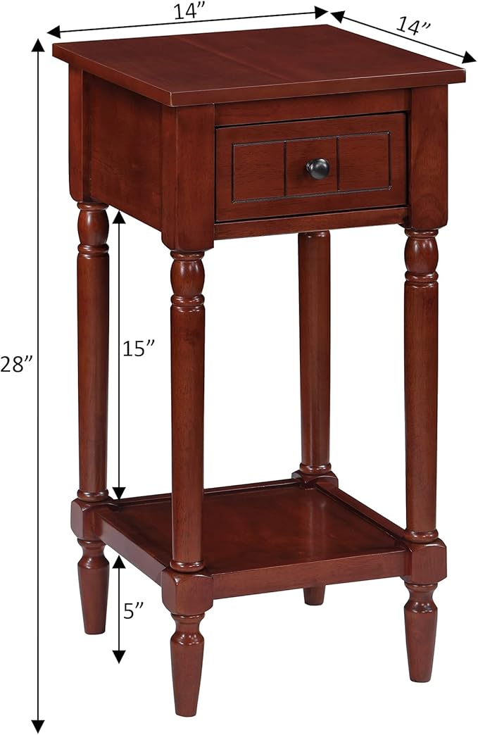 Convenience Concepts French Country Khloe 1 Drawer Accent End Table 14" - Traditional Farmhouse Side Table with Storage Drawer and Shelf for Living Room, Mahogany-NeatNest