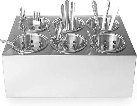 Commercial 6-Hole Stainless Steel Cylinder Flatware Silverware Utensil Holder Organizer Caddy-NeatNest