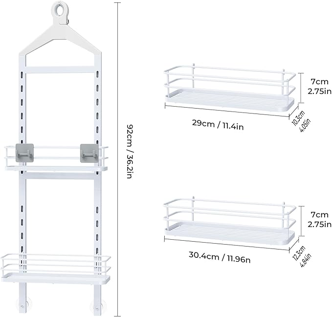 ODesign 2 Tier Height-Adjustable Shower Caddy Hanging Anti-Swing-Over The Shower Head Caddy-Storage Organizer Bathroom Shelves Basket-White