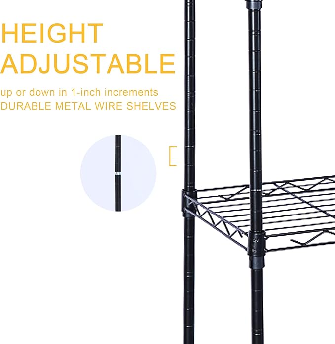 HealSmart Heavy Duty 6-Tier Storage Shelves, 17'' D x 11'' W x 63'' H Adjustable Shelving Unit with Wheels and Hanging Hooks, Black