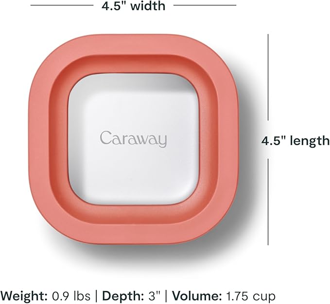 Caraway Mini Square Food Storage Container - 1.75 Cup Glass Storage Container for Food - Non-Toxic Ceramic-Coated Glass - Air Release Technology - Compact & Stackable Design - Perracotta-NeatNest
