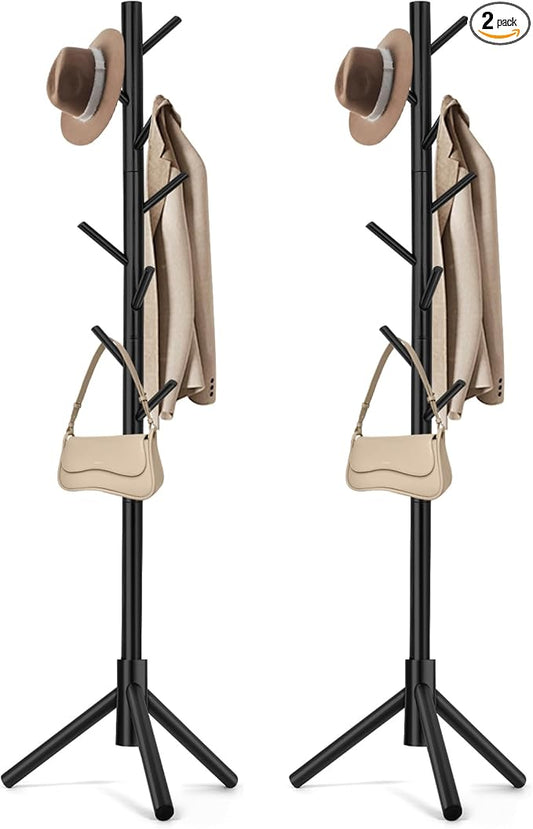 2 PCS Coat Rack, Freestanding Coat Rack with 8 Hooks and 3 Adjustable Size Tree Coat Racks for Bedroom, Hallway, Entrance, Office, for Hats, Coats, Scarves, Handbags-NeatNest