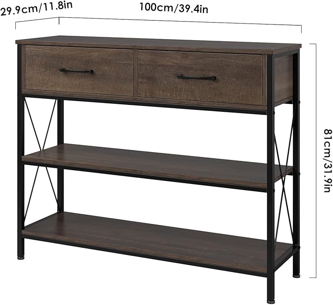 HITHOS Industrial Console Table with Drawers, Vintage Hallway Foyer Table with Storage Shelves, Narrow Long Sofa Entryway Table for Living Room, Dark Brown-NeatNest