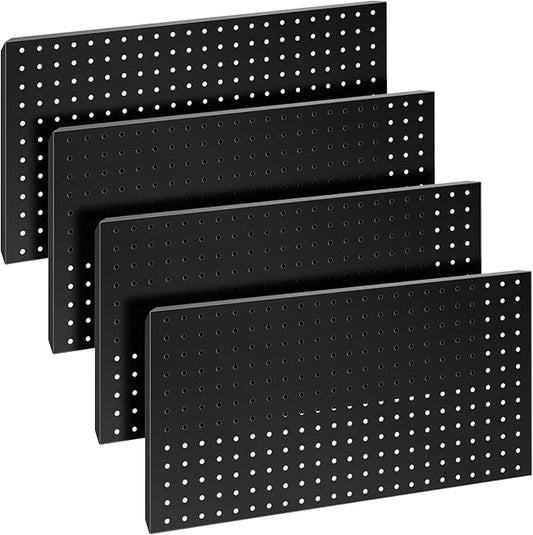 4Pcs Metal Pegboard Panels for Wall，Peg Boards for Garage Tools Pegboard Storage Organizer for Workbench, Shop，Bathroom，Office and Gaming Setup With Customizable Hanging Solutions (Black, 24" x 12")