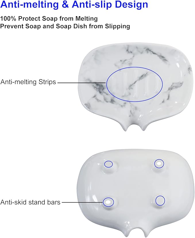 Ceramic Marble Texture Soap Dish, Self Draining Slot, Portable for Shower, Bathroom & Kitchen Sink-NeatNest