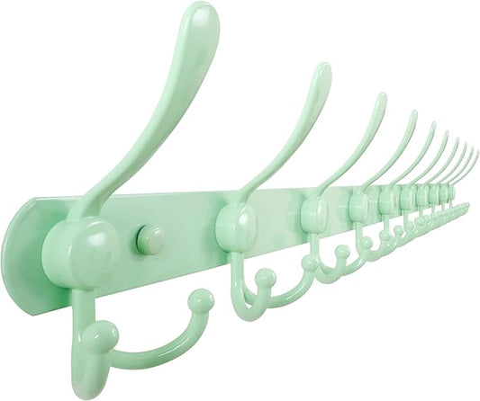Dseap Coat Rack Wall Mount - 38” Long 10-Tri-Hooks Heavy Duty Coat Hanger Rail Wall Hooks for Hanging Coats Hats Clothing Clothes Purse Mudroom Entryway, Green-NeatNest