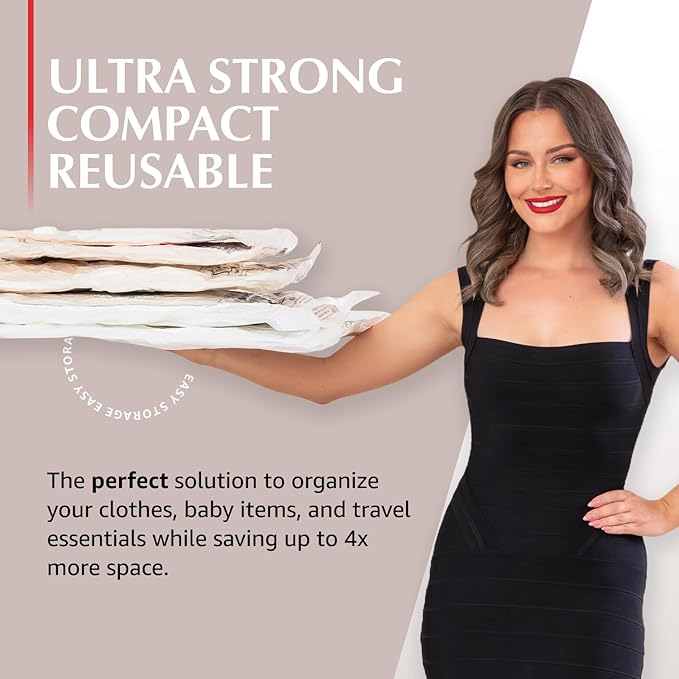 GENIE SPACE Vacuum Storage Bags - Variety Pack of 6 | 2 Extra Large + 2 Large + 2 Medium | Premium Strong, Airtight & Reusable Space Saving Vacuum Bags for Clothes & Bedding | Includes Travel Pump-NeatNest