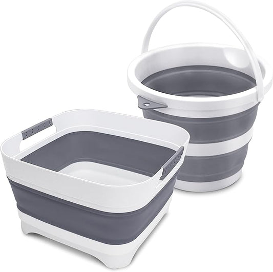 2.4 Gal (9L) Collapsible Wash Basin and Bucket,Folding Dishpan with Drain Plug for Kitchen Sink,5L Portable Foldable Small Bucket for Outdoor Camping Fishing Car Wash(Sets of 2)-NeatNest