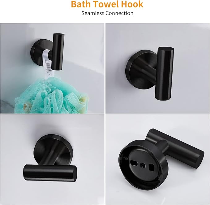 Cilee 8 Piece Matte Black Bathroom Hardware Set, 24inch Bathroom Towel bar+Towel Ring+Toilet Paper Holder+ Robe Towel Hook, SUS304 Stainless Steel Bathroom Accessory Set-NeatNest