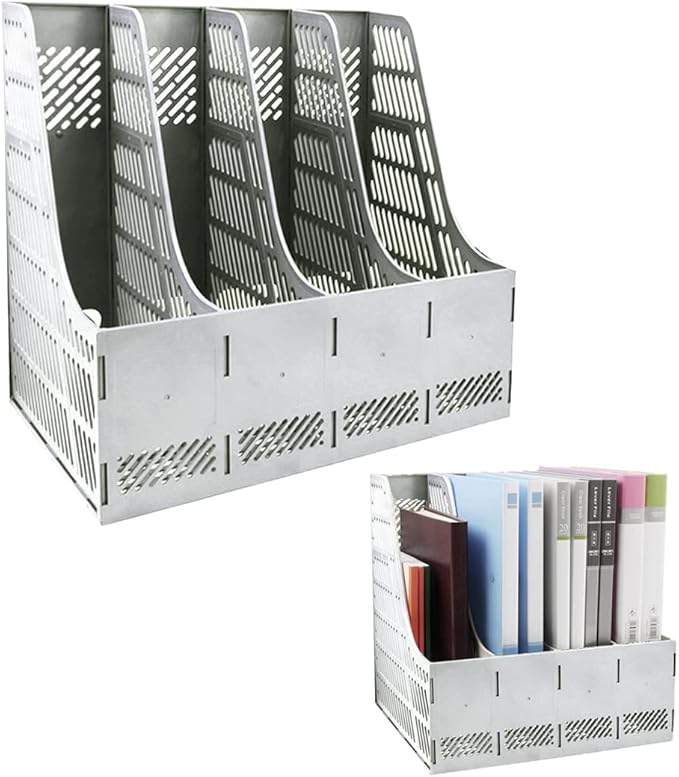 SAYEEC Sturdy Magazine Holder Organizer Desktop 4 Compartment File Holders Frames File Dividers Document Storage Rack Literature Organizer for Office Home School Gray