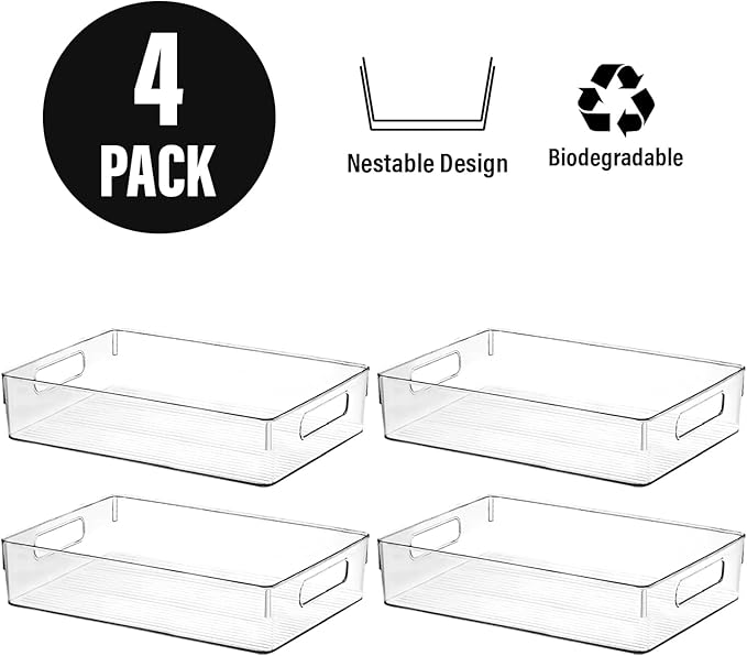 Clear Plastic Storage Bins, Pantry Organizers and Storage, Kitchen Organization and Storage Containers Bins for Organizing, Fridge, Freezer, Bathroom, Pantries, Medicine Cabinet Organizer Bin-NeatNest