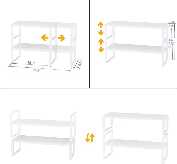 Expandable,Stackable Spice Rack,Seasoning Organizer and Storage,Spices Jar Racks for Cabinet,Countertop, Metal Pantry, Cupboard,Laundry Storages,Heavy Duty(2 Packs/Medium/White)-NeatNest