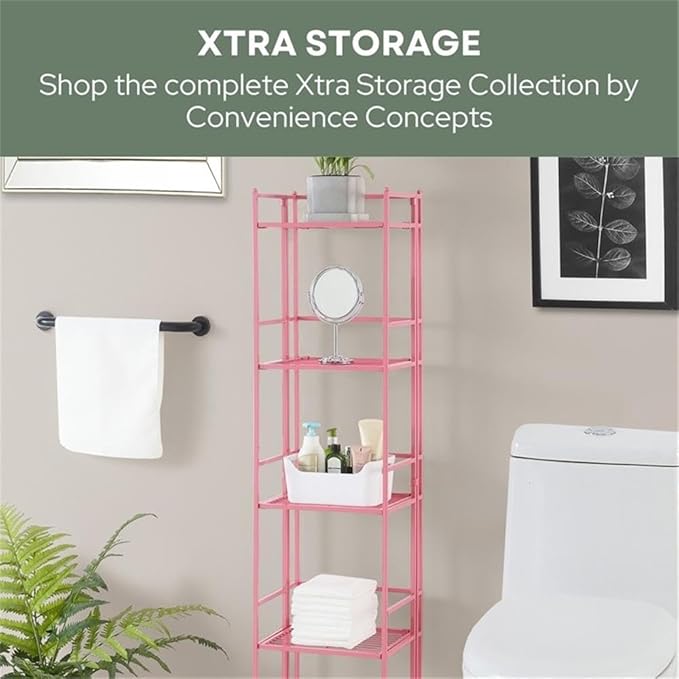 Convenience Concepts Xtra Storage Shelves - 5-Tier Folding Metal Storage Shelves, Closet Organizer for Office, Laundry Room, Bedroom, Garage, Kitchen, Bathroom, Pink-NeatNest