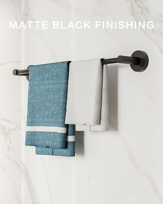 Fixsen 18-inch Matte Black Single Towel Bar Towel Rack Hand Towel Holder Stainless Steel and Zinc Alloy 1pc for Kitchen and Bathroom Wall Mount Heavy Duty Storage