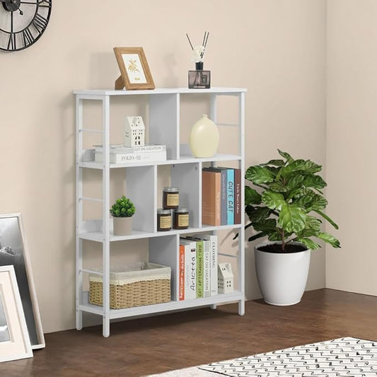 CAPHAUS 7 Cube Storage Organizer, 32” Wide 3 Tier White Industrial Open Shelf Bookcase, Display Shelf, Horizontal Bookshelf with Metal Frame, Wooden Board, for Living Room, Bedroom, Office-NeatNest
